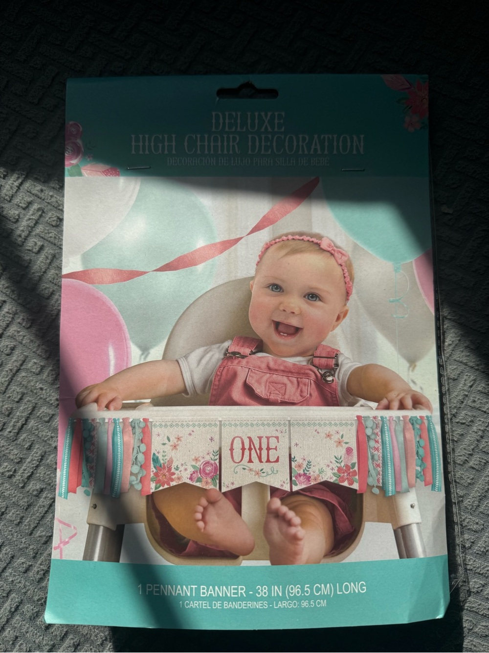 Deluxe High Chair Decoration One Banner - Pink & Teal